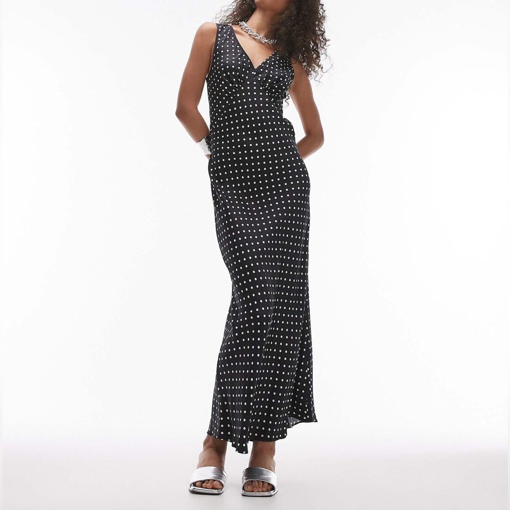 LIKE NEW Topshop V-Neck Midi Polka Dot Slip Dress, Size 4